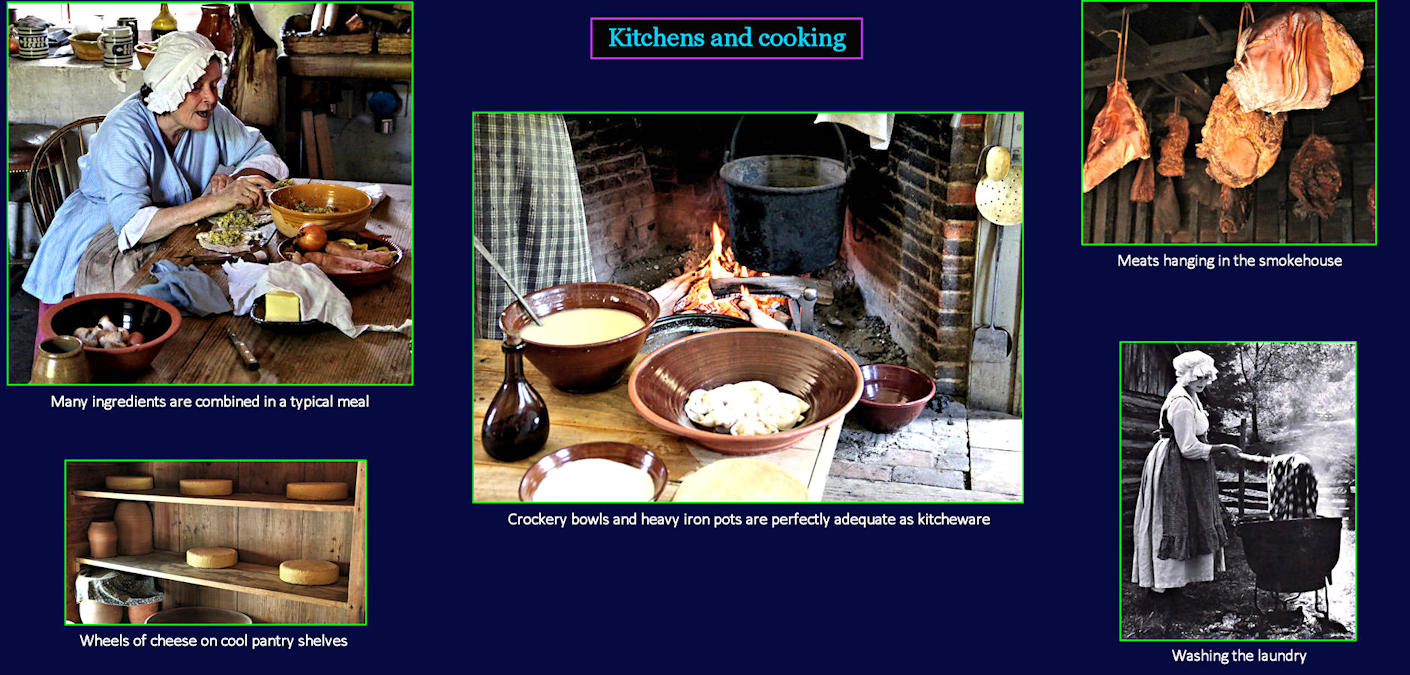 Colonial cooking, laundry, 1700
